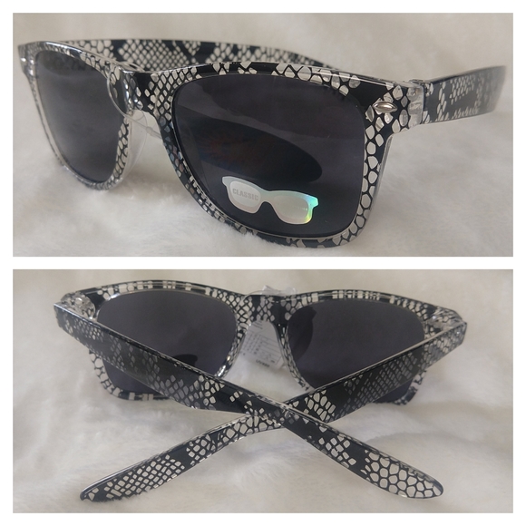 Retro UV 400 Snakeskin Print Sunglasses Black - Picture 1 of 8